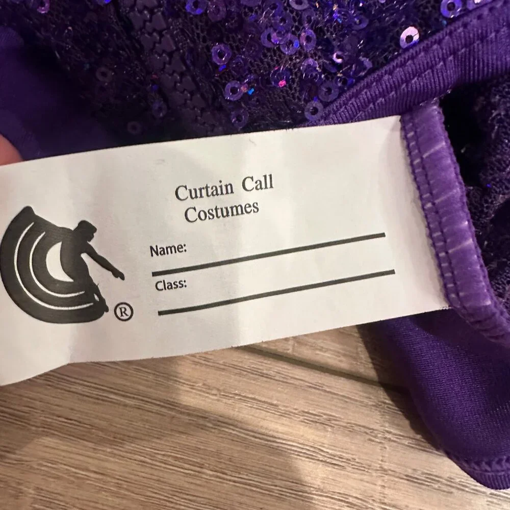 CURTAIN CALL COSTUMES PURPLE CROPPED DANCE COSTUME TOP CXL #E1857 ZIP FRONT